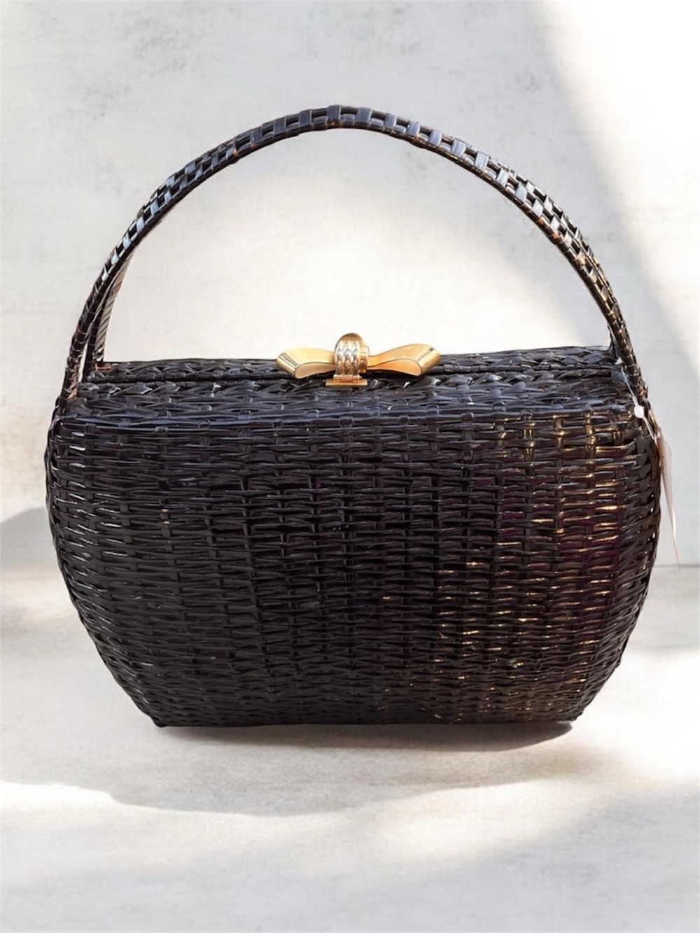 Vintage Woven Black Rattan Handbag Bag Large rare MCM Italy